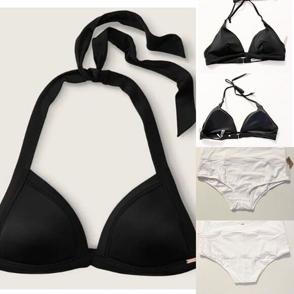 Victoria's Secret Other - Pink Victoria's Secret Sz XL Black Push Up Bra Swim Top/ White Bottom Set